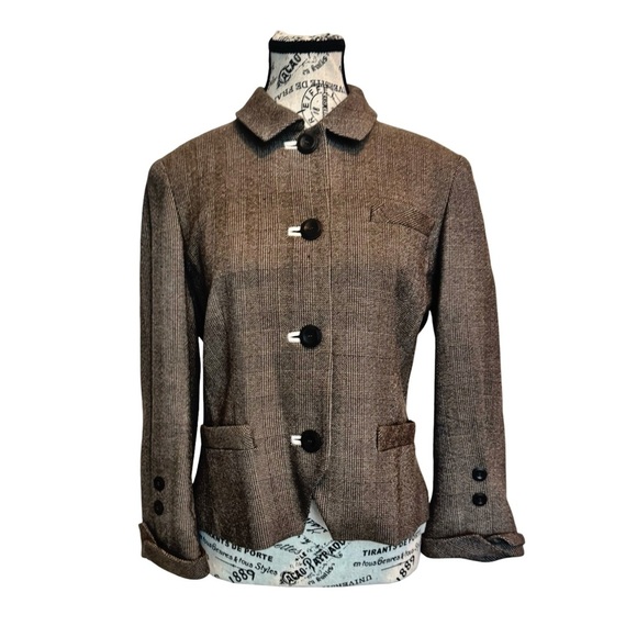 Zenobia Check Wool Blazer. Gray, Black. Size 8 - Picture 3 of 12